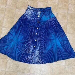 Vintage Caribelle Batik Elegant Blue Tie-Dye A-Line Skirt Elastic Wsist Size M